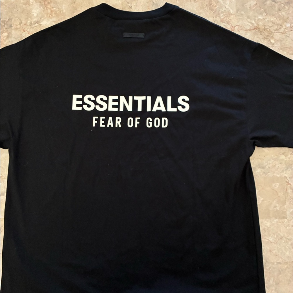 Essentials Black T-Shirt with White ESSENTIALS Fear of God Logo